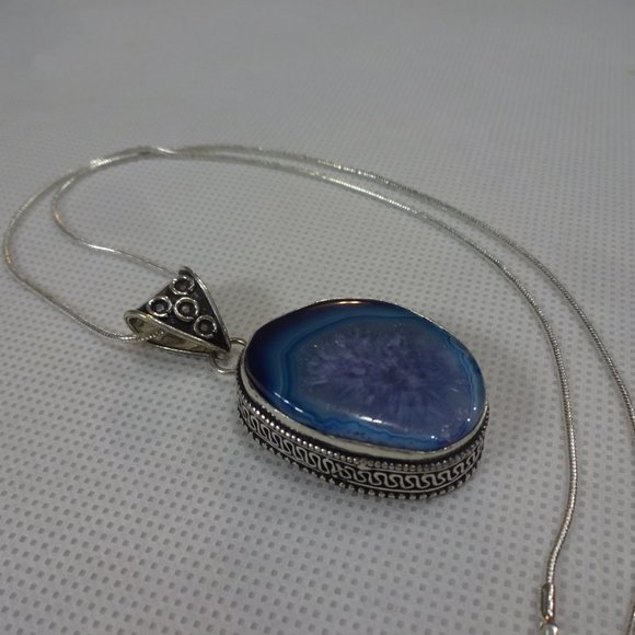 Stunning "BLUE SOLAR AGATE" Handmade Sterling Pendant on a 18" Chain #529A - Picture 3 of 3
